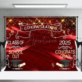 Aperturee - Aperturee Gold Sparkle Red Ribbon Congrats Graduation Backdrop